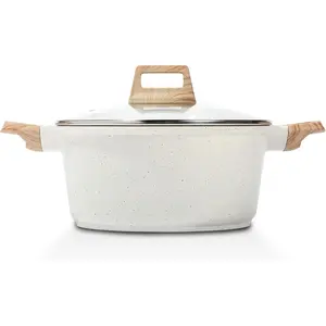 Nonstick Stock Pot with Lid, 5 Quart Granite Casserole Large Soup Pot Pasta Cooking Pot, Induction Compatible, PTFE & PFOA Free, White