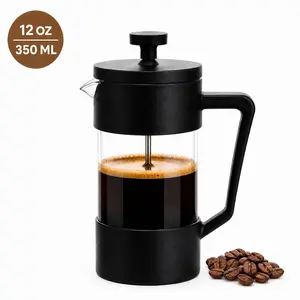 Glass French Press Coffee Maker, 12 oz / 350 ml, Single Serve Coffee Press Pot, Heat-Resistant Borosilicate Glass, Fine Mesh Filter, Easy to Clean, Durable Coffee Plunger for Home, Office & Gift