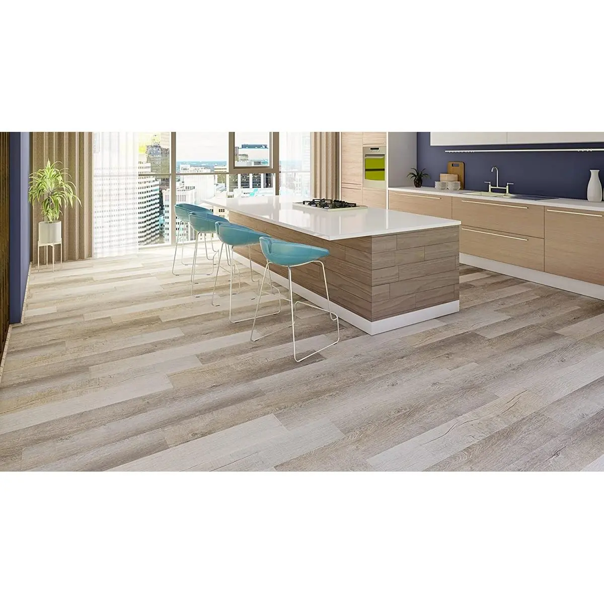 East West Furniture CA-47EC10 Capitola Surrey Beige Modern SPC Flooring Plank (4 mm x 7 in x 48 in, Size S), 20 mil Wear Layer, I4f Click Lock, Easy Install, EVA Backing, Double UV Coated, Noise Absorbing, Rigid Core, Waterproof, Low-Maintenance, Durable