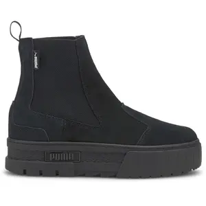 PUMA Womens Mayze Suede Round Toe Platform Chelsea Casual Boots Ankle Low Heel 1-2" - Black
