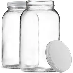 Paksh Novelty 1-Gallon Glass Jar Wide Mouth with Airtight Metal/Plastic Lid - USDA Approved BPA-Free Dishwasher Safe Mason Jar for Fermenting, Kombucha, Kefir, Storing and Canning Uses, Clear.