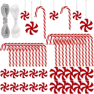 48 count Christmas Candy Cane  Ornaments Candy  Christmas Tree Decorations Plastic Twisted Crutch Ornaments for Xmas Crafts Indoor Outdoor Decor (Red and White)
