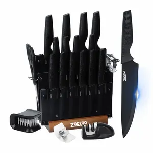 20pcs Kitchen Knife Set With Sharpening Rod - High Carbon Stainless Steel Knife Holder Set, Professional Kitchen Knife Set, Equipped With Ergonomic Handle (20-piece Set - Acrylic Black)