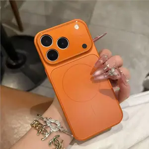 AG Glass Magsafe phone case for iPhone 17 16 15 14 Pro Max Plus Air Protection Protector,Artistic  Decorative exquisite Phone Protector Cover, Shockproof Casing，orange black white blue gold Premium Retro fashion case