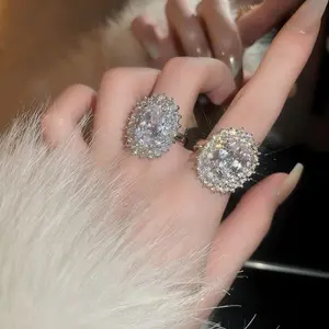 Real Gold Plated Zirconia Oval Open Ring Vintage Palace Style Light Luxury Ring High-End Fashion Accessory DZSP2283