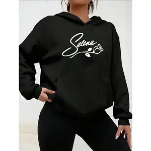 Women'S Elegant Selena Graphic Hoodie - Comfortable, Stylish Black Sweatshirt with Floral Design, Perfect for Casual Everyday Wear, Casual Wear Hoodie | Floral Print Hoodie | Stretchy Fabric Hoodie