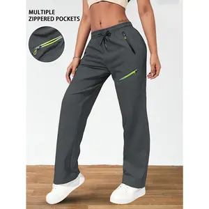 HIDKAT Women's Lightweight Athletic Pants - Casual Sports Trousers, Drawstring Waist Workout Jogger, 4 Zippered Gradient Pockets, Straight Legs, Multi-Size for Daily Casual Wear, Outdoor Jogging