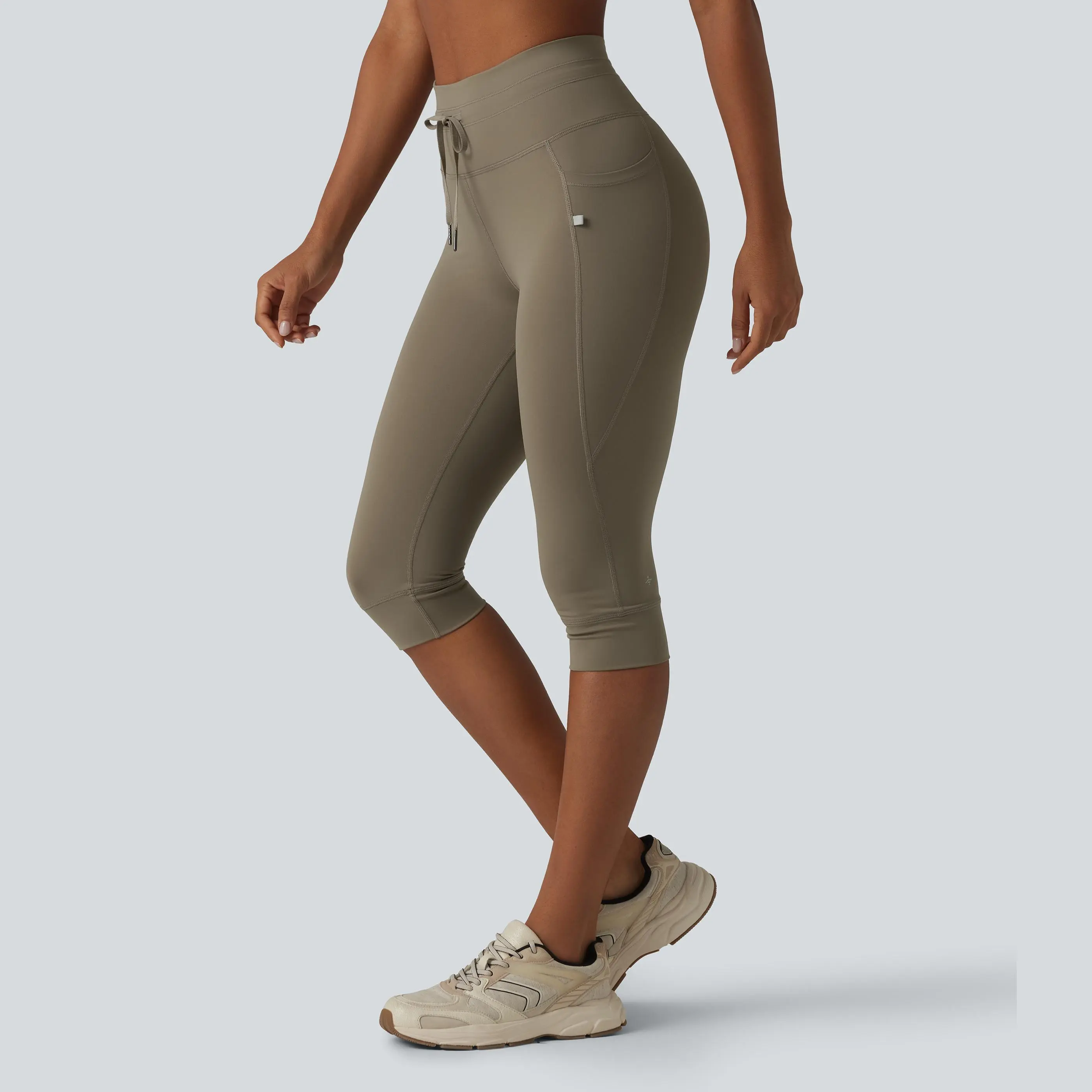 Halara High Waisted Drawstring Plain Yoga Pedal Pushers Leggings with Pockets