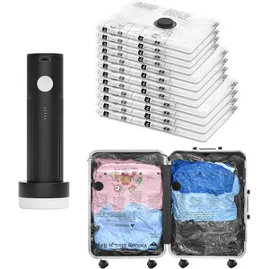 Travel vacuum storage bag set, includes rechargeable pump, 12-piece combination pack (4 large/4 medium/4 small), compression sealing bags, suitable for luggage, saves space, convenient for storing clothes: Home & Kitchen