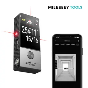 Mileseey D9 Pro 330Ft Professional Laser Measurement Tool, equipped with an IPS touchscreen interface, point-to-point measurement, live angle display, APP sync support, and a laser measuring tool with a visual aligning indicator. Rechargeable Range Finder