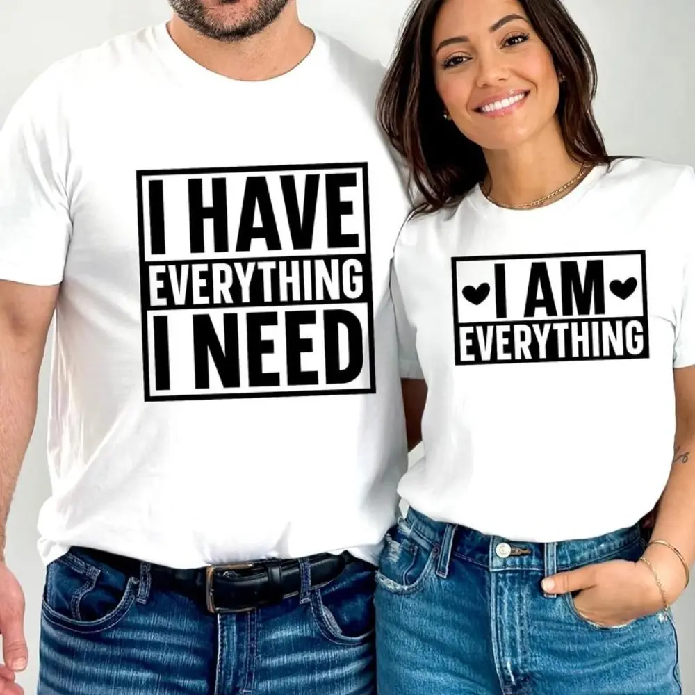 Funny Graphic Couple's T-Shirts, 2-Piece Cute Unisex Cotton Set with Short Sleeves, Anniversary Valentine's Day Gift for Husband & Wife, Shortsleeve, Clothes, Round Neck, Husband And Wife Gifts, Valentines Day, Funny Graphics, Casual, Crew Neck, Matching,