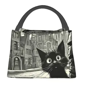 Lunch bag for both men and women, reusable hand-held insulation bag, retro black cat pattern, is an essential item for outdoor camping and daily commuting. It is safe, environmentally friendly, durable insulation material, portable and stylish design