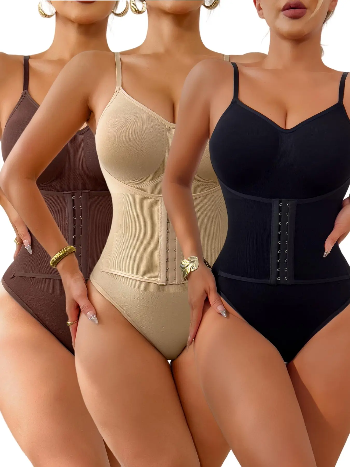 Women's Solid Color Double Row Hook & Eye Closure Bodysuit, Tummy Control Butt Lifting Shaper, Women's Underwear, Shapewear for Daily Wear, Minimalist, Flat Belly Cincher