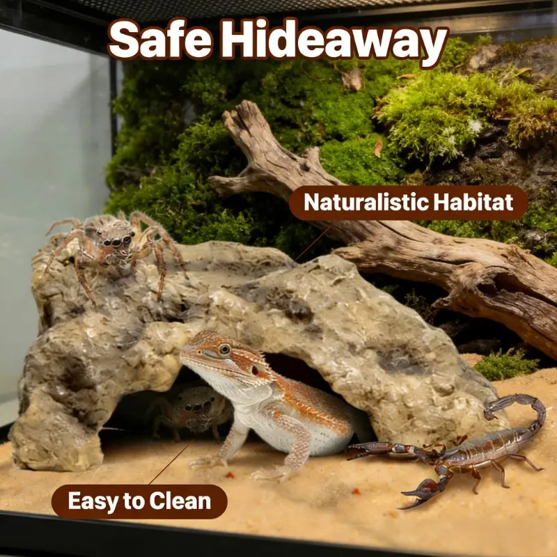 Reptile Cave Hideout, Gecko Lizard Snake Turtle Shelter Resting Natural Habitat Decor, Resin Material, Ideal for Pet Enclosures Supplies