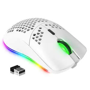 T66 Wireless Lightweight Gaming Mouse, Ultralight Honeycomb Shell Mouse with 2.4G Wireless Rechargeable RGB Backlight 7 Buttons Adjustable 3200 DPI USB Receiver Xbox PS4 RGB Lighting