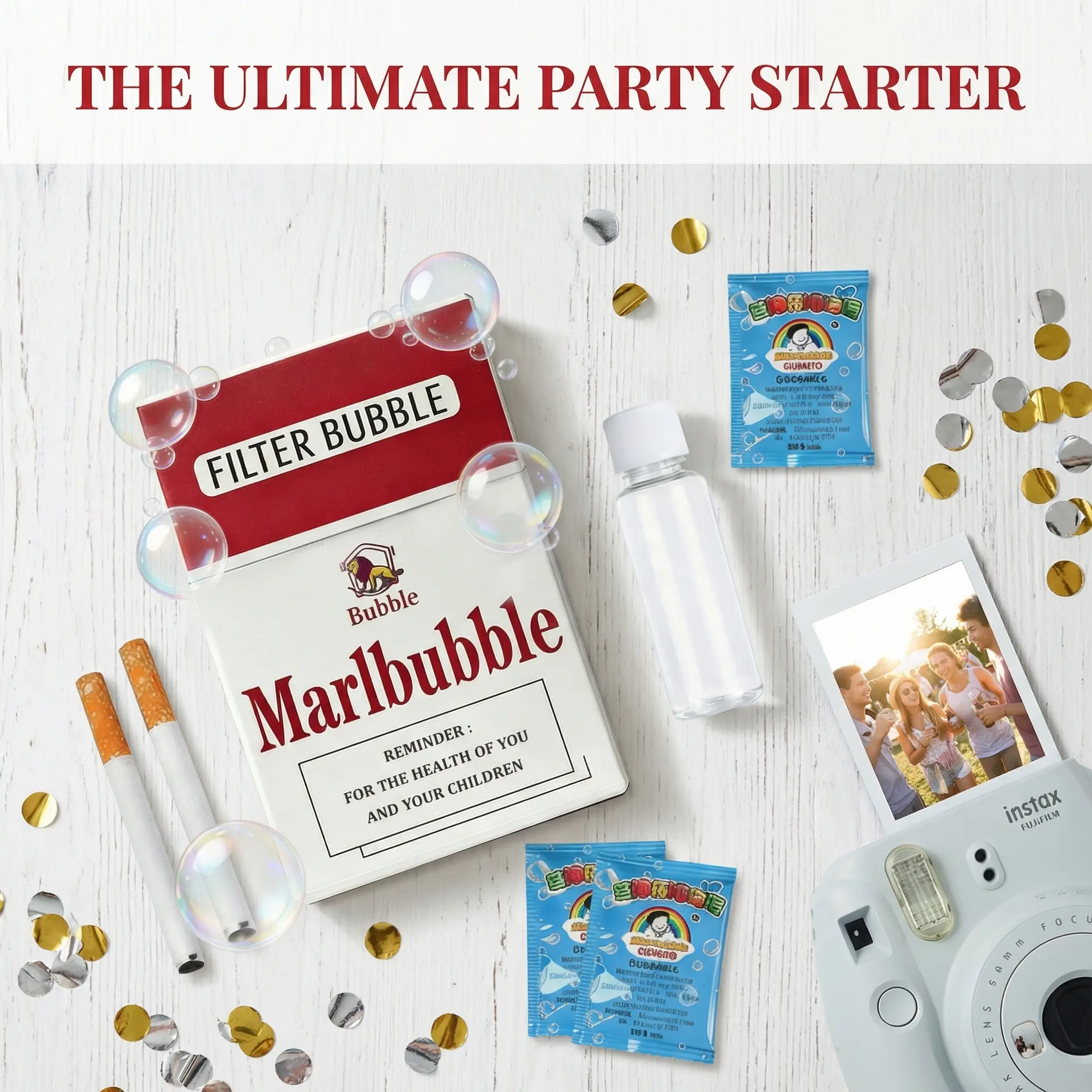 cigarette box bubble blower Pack brings playful nostalgia with a realistic cigarette-style design that blows fun bubbles instead of smoke. Perfect for stress relief, parties, pranks, or unique adult gifts, this SummerVibes Bubble Cigarette StressRelief Toy,