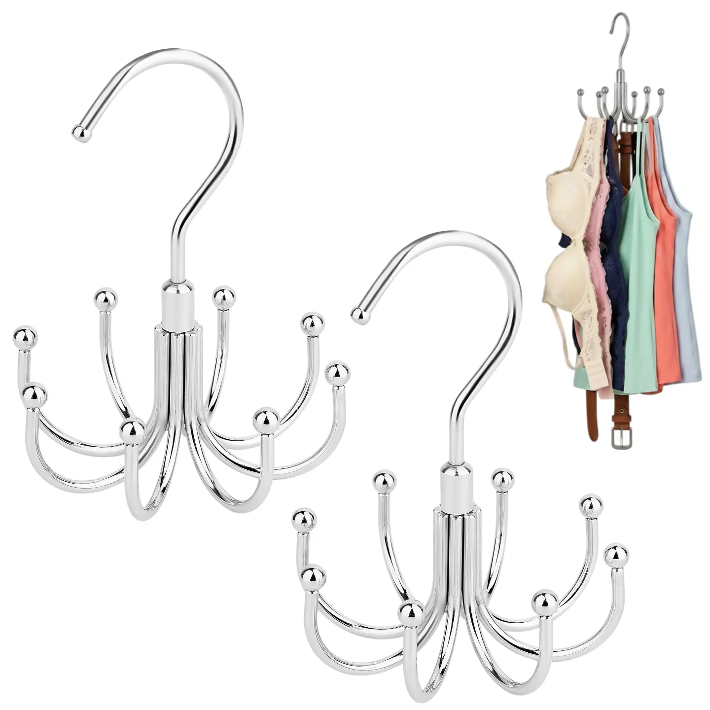 2 Packs Rotating 8-Claw Hook, Multi-Functional 360 Rotating Hooks for Coat, Hat, Scarf, Wardrobe Storage Hanger, Closet Organizer, Bag Storage Hook, Carry Purse Holder, Space Saving Home Organizer