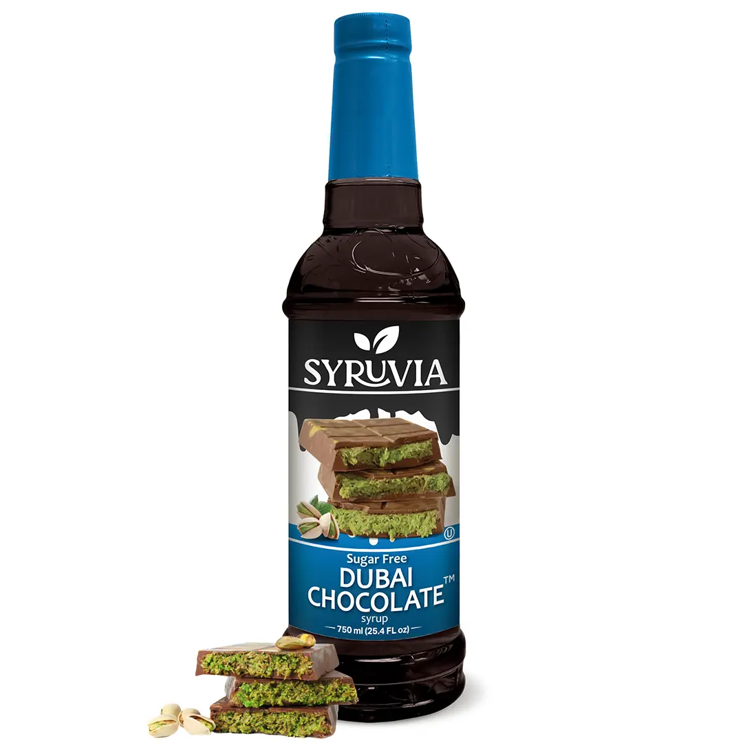 Syruvia Sugar Free Dubai Chocolate Coffee Syrup - 25.4 fl oz Premium Coffee Flavoring- 0 Calorie, Gluten Free, Ideal for Drinks, Soda, Desserts & More, Sugar Free Syrups & Concentrates