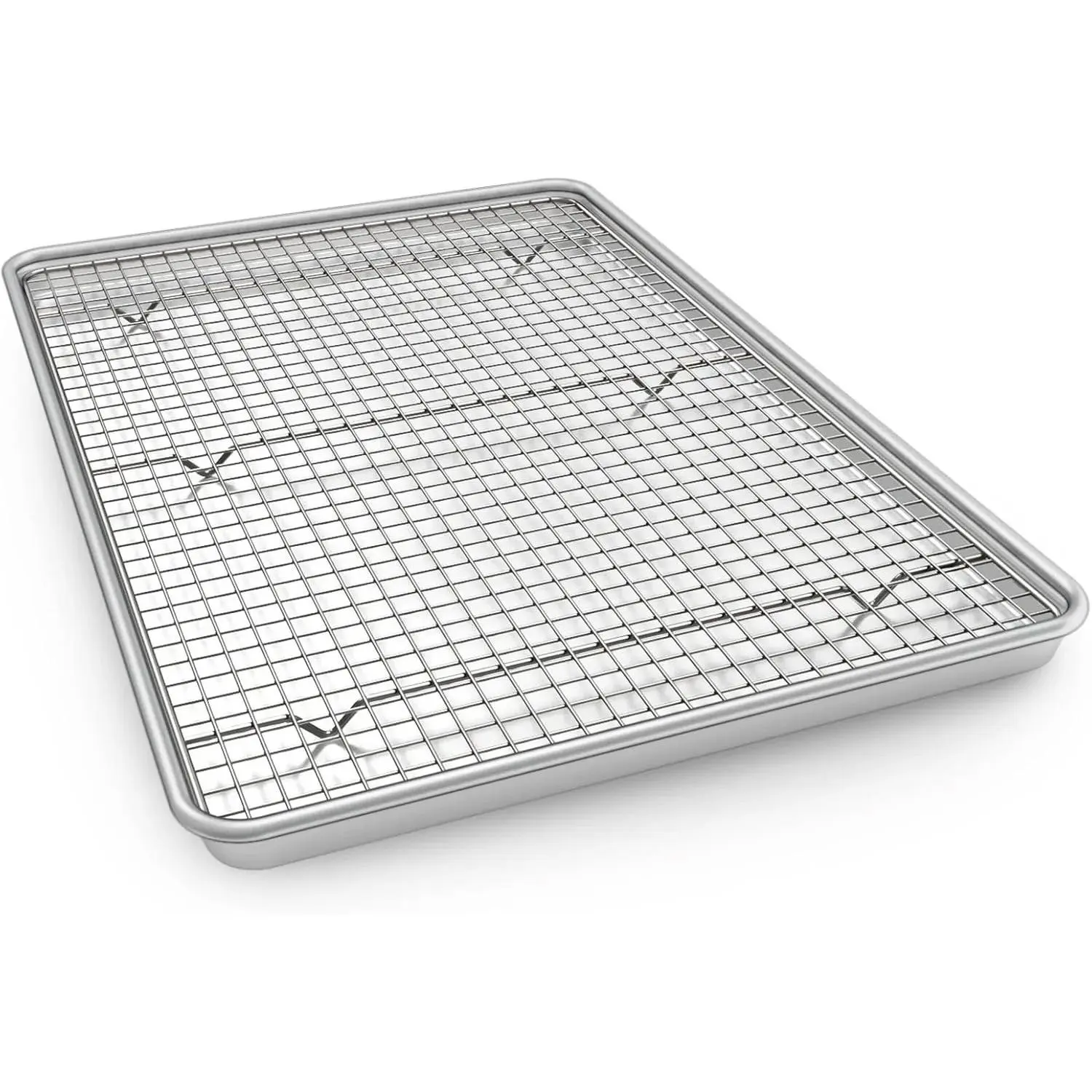 24 Inch Baking Sheet Pans with Rack Set, Natural Aluminum Cookie Sheet, Extra Large Commercial Quality Baking Sheet Pan Set, Warp Resistant Nonstick Thick Cookie Tray Pans for Baking, Roasting Bakeware