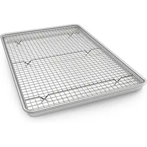 THE WELL KEPT 24 Inch Baking Sheet Pans with Rack Set, Natural Aluminum Cookie Sheet, Extra Large Commercial Quality Baking Sheet Pan Set, Warp Resistant Nonstick Thick Cookie Tray Pans for Baking, Roasting