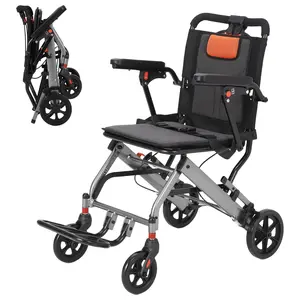 Foldable Wheelchair for Adults, Lightweight Transport Chair with Flip Armrests and Swing Footrests, Portable Aluminum Frame, Locking Handbrakes, Travel-Ready for Seniors