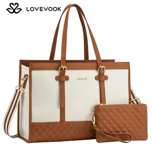 LOVEVOOK June Limited-Time Promotional Discounts Laptop Tote Bag with Clutch Purse, Canvas Computer Bag Office Briefcase, Casual Handbag for Travel, Crossbody for College, Teacher, School