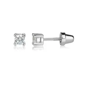Girls CZ Screwback Earrings in 14k Gold & Sterling Silver