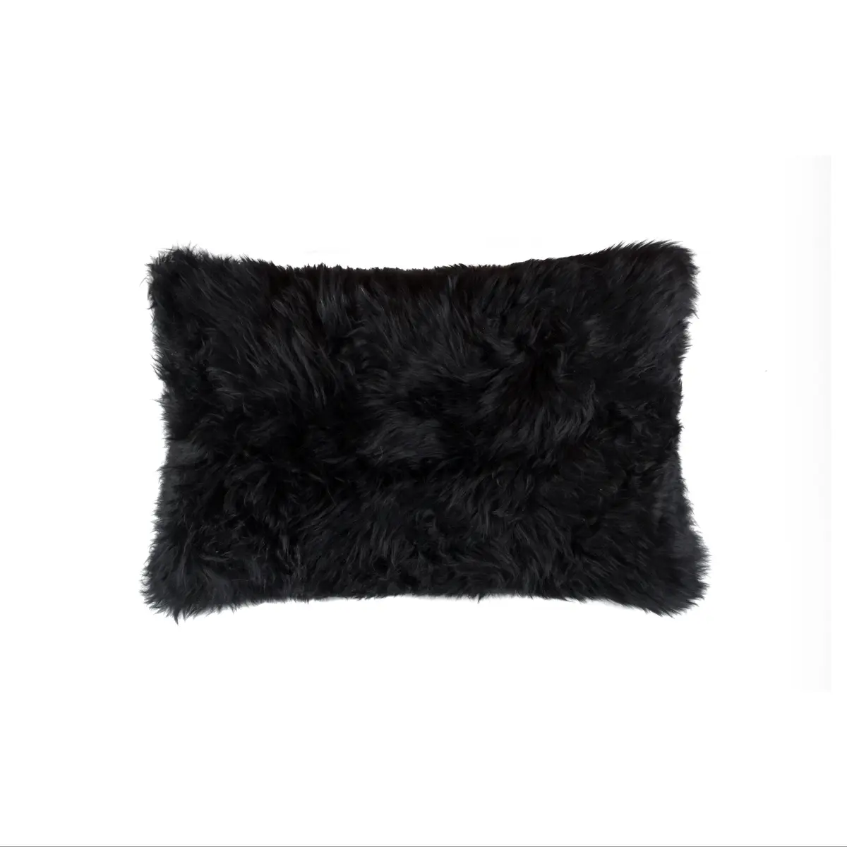 Natural Thick Pile New Zealand Sheepskin Pillow - 12x20 in, Polyfil Insert, Dry Clean Only, Black (676685025845)