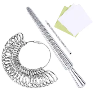 Ring Sizer Measuring Tool Set – 4-Size Aluminum Ring Mandrel, 27 PCS Metal Ring Gauge Kit with Polishing Cloth, Accurate US Jewelry Sizing Tools for Men & Women