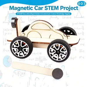 Educational DIY Magnetic Car Kit, Science Experiment Toy for Kids, Wooden Assembly Gift, Stem Learning Activity, Creative Playset