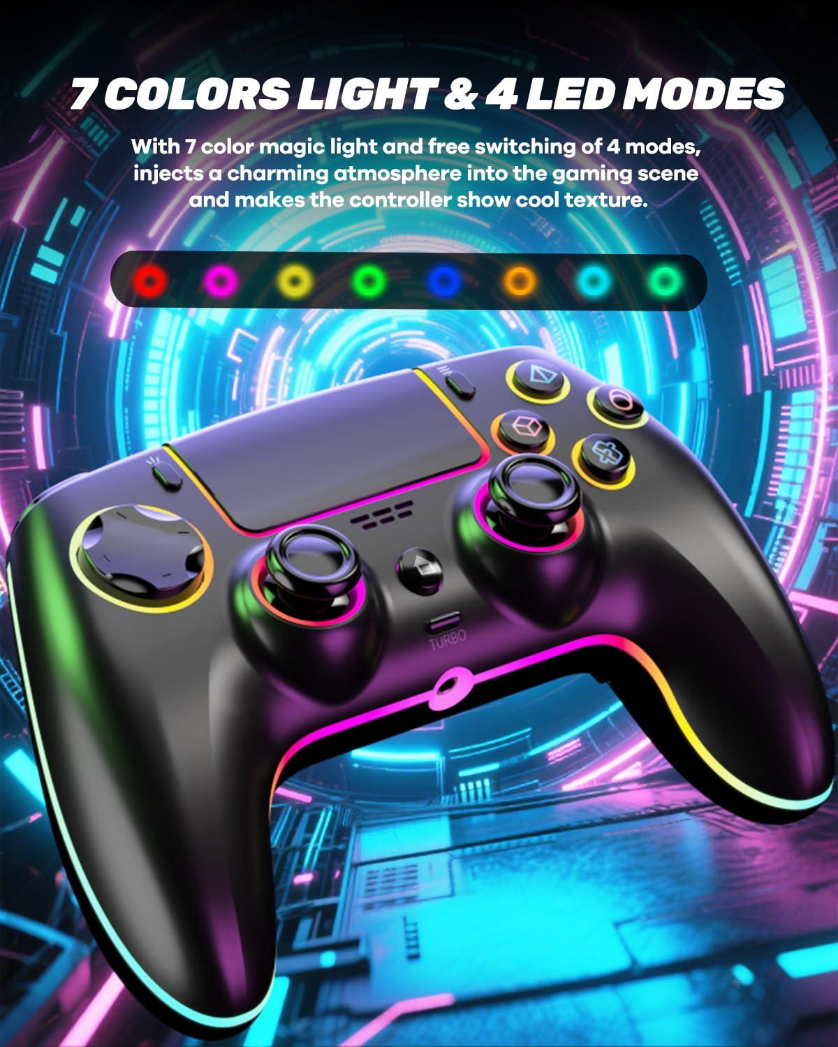 Wireless PS5 Pro Hall Controller with Hall Effect No Stick Drift Linear Triggers 7-Zone RGB Lighting Dual Vibration Turbo Macro-Programmable Buttons 1500mAh Battery & Audio Jack