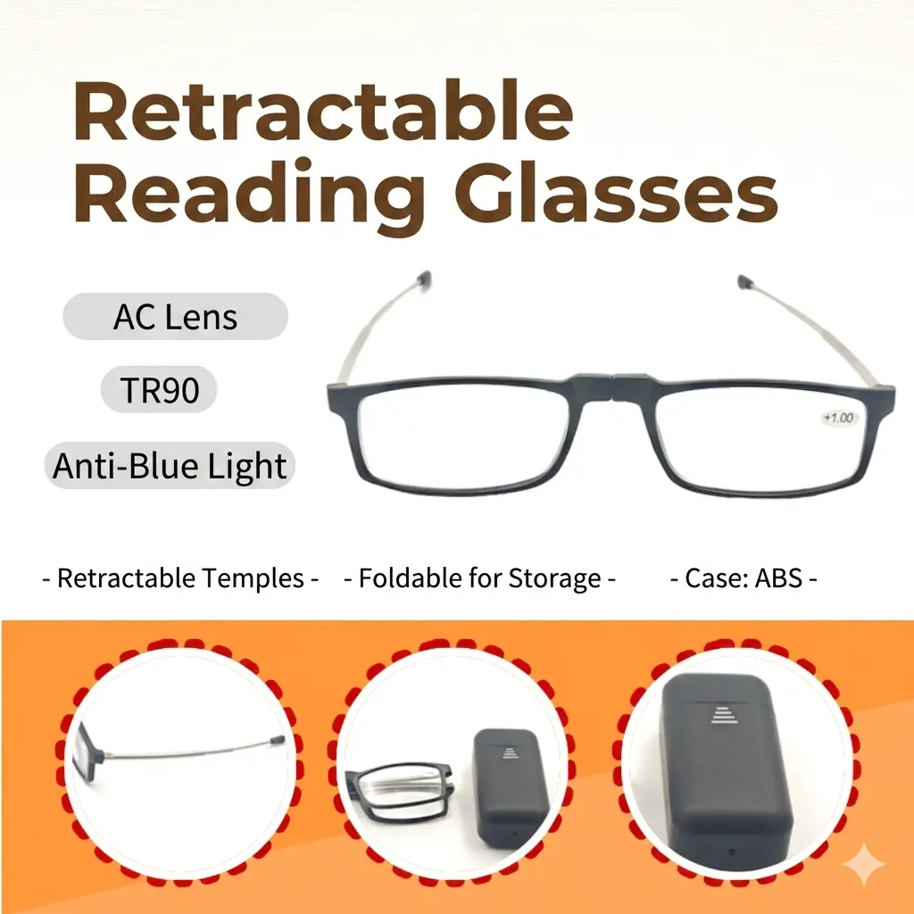 Jetop Smart Folding Reading Glasses with Keychain Design, Blue Light Blocking Lightweight Readers for Men & Women, Portable Case Included Clear Daily Durable Clear Zoom Frameless