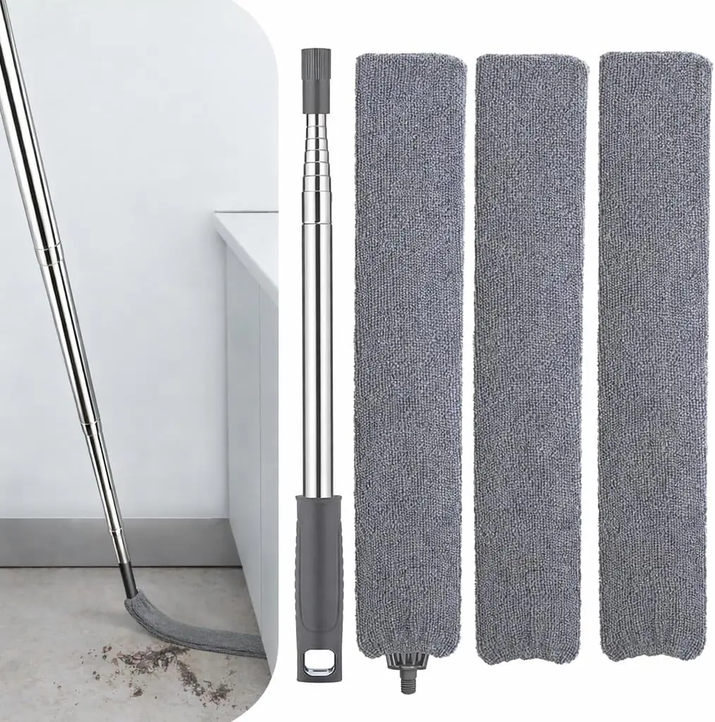 Retractable Gap Duster with Extension Pole, 3 Microfiber Cloths – Long Handle Cleaner for Under Furniture, Refrigerator & Appliances