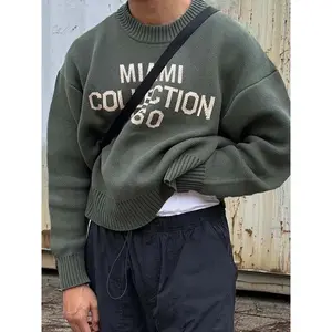 Men's Letter & Figure Print Drop Shoulder Sweater, Loose Casual Long Sleeve Round Neck Jumper for Fall & Winter, Fashion Men's Knitwear for Daily Wear, Winter Warm Pullover