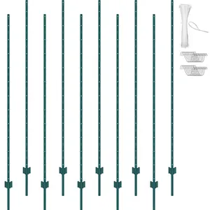 7 Feet Fence Post, 10 Pack U-Channel Heavy Duty Metal Fence Posts, Sturdy Steel Fence Stakes for Garden Yard, Lawn, Farms and Outdoor Wire Fencing, Green