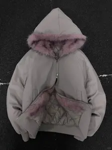 Fur collar seat mountain carved cotton-padded high-street loose couple cotton-padded clothes, large fur collar + hooded design + thick filling + windproof fabric + elastic hem + hooded design, three-color optional, very suitable for stacking, easy to crea