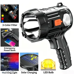 Super-bright solar/USB rechargeable LED spotlight flashlight searchlight  Suitable for Home Camping and Daily Emergencies #flashlight#tiktok