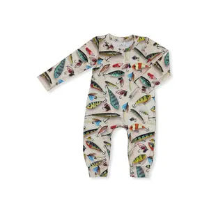 Going fishing Print long Sleeve OnePieces