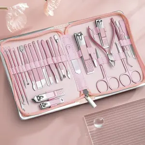 26 in 1 Manicure Set,Professional Pedicure Kit,Stainless Steel Nail Clippers for Women,Pedicure Care Tools with Pink Leather Travel Case-Pink