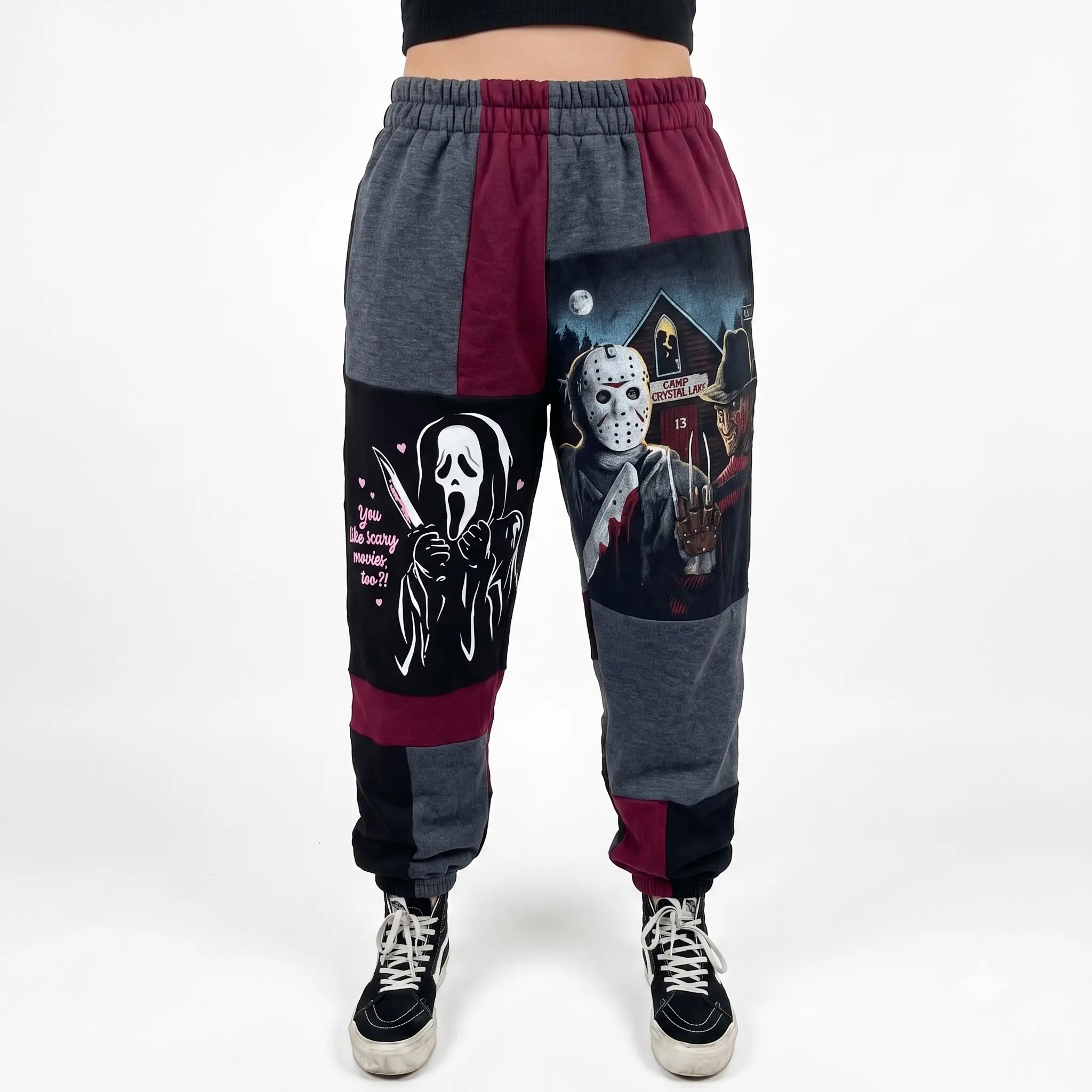 Ghostface Jason Freddy Halloween Sweatpants, Upcycled Horror Movie Jogger Pants, Vintage Spooky Streetwear Pants, Fall Winter Pants, For Men & Women, Gift For Horror Movie Fans