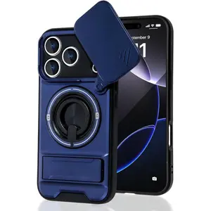 Magnetic for iPhone 17/16/15/14/13/12/11/16E Pro Max Plus Phone Case with Invisible Magnetic 360° Rotating O-Ring Stand, Camera Sliding Cover (Compatible with MagSafe)(Military Grade Drop Protection) Full Camera Lens Protector