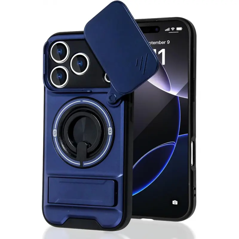 Magnetic for iPhone 17/16/15/14/13/12/11/16E Pro Max Plus Phone Case with Invisible Magnetic 360° Rotating O-Ring Stand, Camera Sliding Cover (Compatible with MagSafe)(Military Grade Drop Protection) Full Camera Lens Pr,Halloween,Horror,Character,Silicone