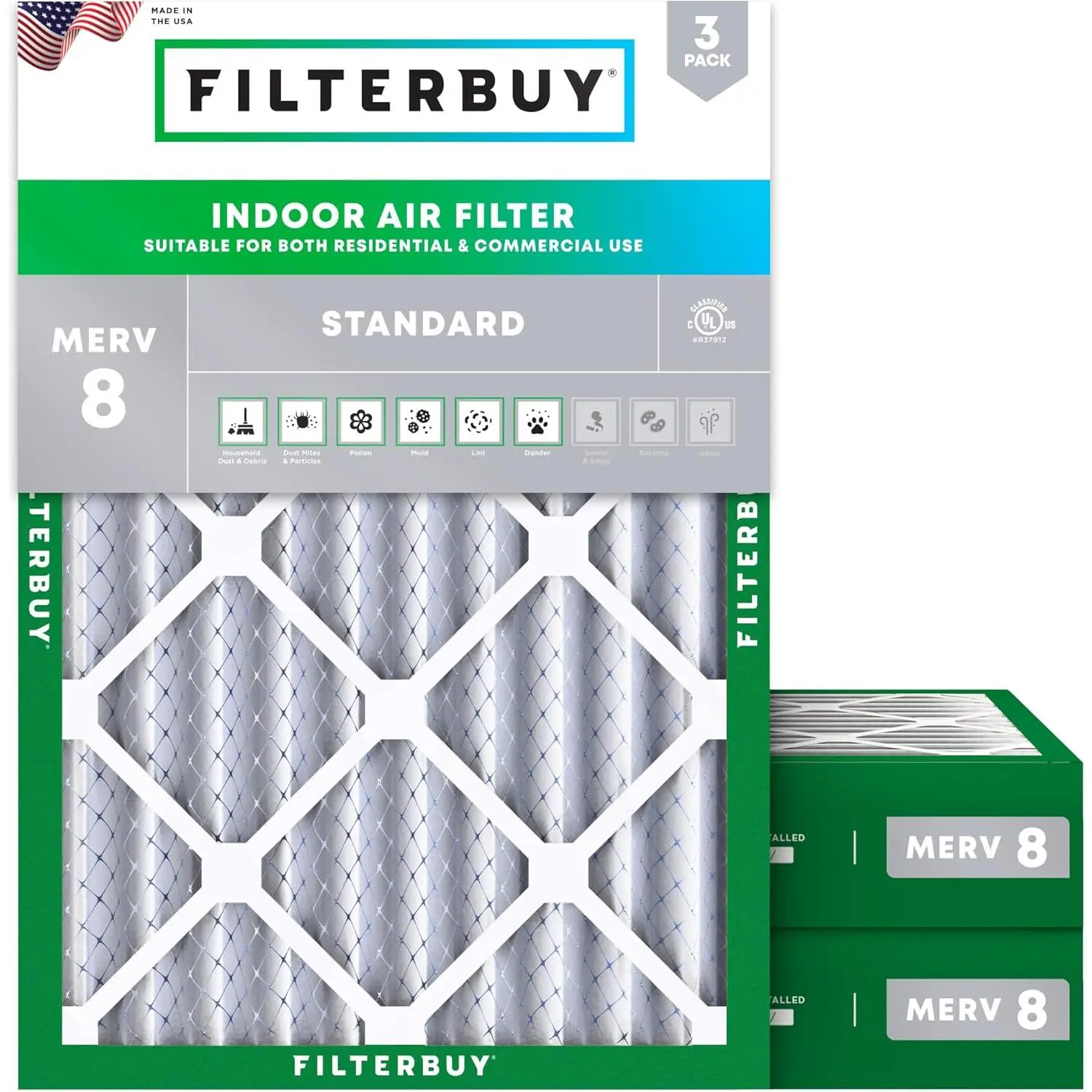 Filterbuy 20x25x4 Replacement Air Filter (3-Pack), Pleated MERV 8 Dust Defense HVAC AC Furnace Filter (Actual Size: 19.50x24.50x3.63 Inches)