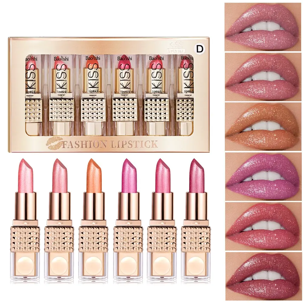Set of 6pcs Mermaid Sparkle Velvet Lipstick, Metallic Pearly Glossy Lipsticks with Long Lasting Shimmer and Glitter, Perfect Gift for Women