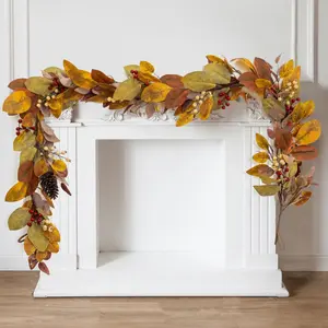 6.8FT Thanksgiving Leaf Garland With Pumpkin and Pine Cone, Hanging Autumn Decor for Door, Wall, Staircase, Porch, Balcony, Fireplace, Fall Indoor Decor