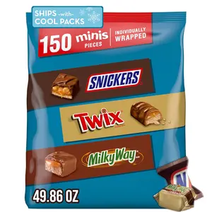 Snickers Twix & Milky Way Minis Chocolate Candy Bars Variety Pack 150 Ct Bulk Bag USA Made Individually Wrapped Mini Bars Perfect for Party Favors Movie Nights and Holiday Celebrations