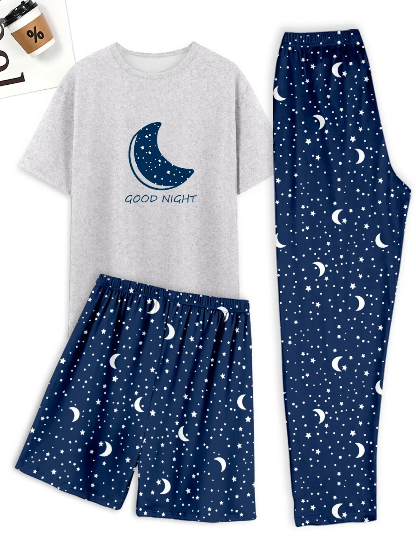 Men's Casual Home Sleepwear Set, Starry Sky Print Short Sleeve T-Shirt and Shorts, Comfortable Summer Wear, Fitted Design, Elastic Waist, Pajama Set Pjs