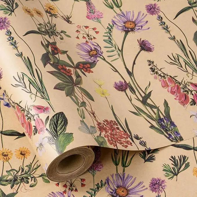 RUSPEPA Vintage Floral Wrapping Paper Roll, Elegant Flower Gift Wrap for Birthday, Wedding, Party & Holiday Gifts, Aesthetic Present Packaging Paper,17 Inches × 16.4 Feet