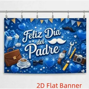 1PC 2D Flat Custom Polyester Backdrop Banner - Summervibes Blue-Themed Father's Day Decoration Background Wall with Heart, Gift, Mustache Elements for Festival Party, Birthday Atmosphere Creation