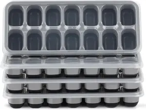 Ice Cube Tray 4 Pack, Easy-Release & Flexible 56 pcs Silicone Ice Cube Trays with Spill-Resistant Removable Lid, Stackable Ice Trays with Covers for Freezer, Cocktail